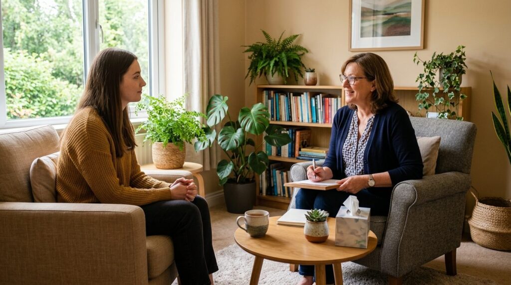 Photorealistic image of a woman having a professional consul