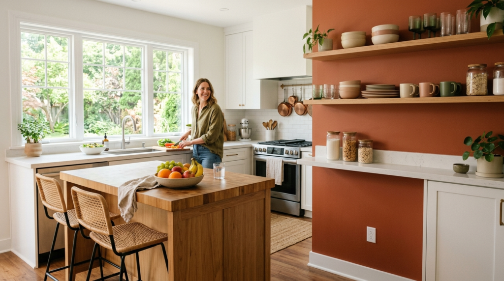 Bright, welcoming kitchen interior with updated color scheme
