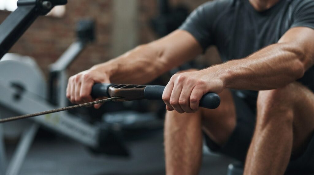 Close-up detail shot of proper hand grip and arm positioning