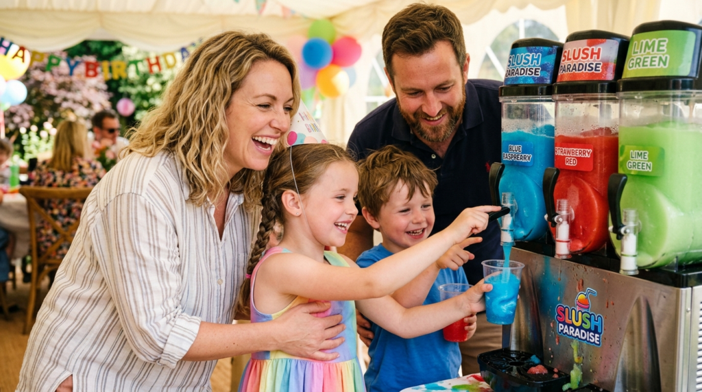 Close-up of a happy family of parents and children at a birt